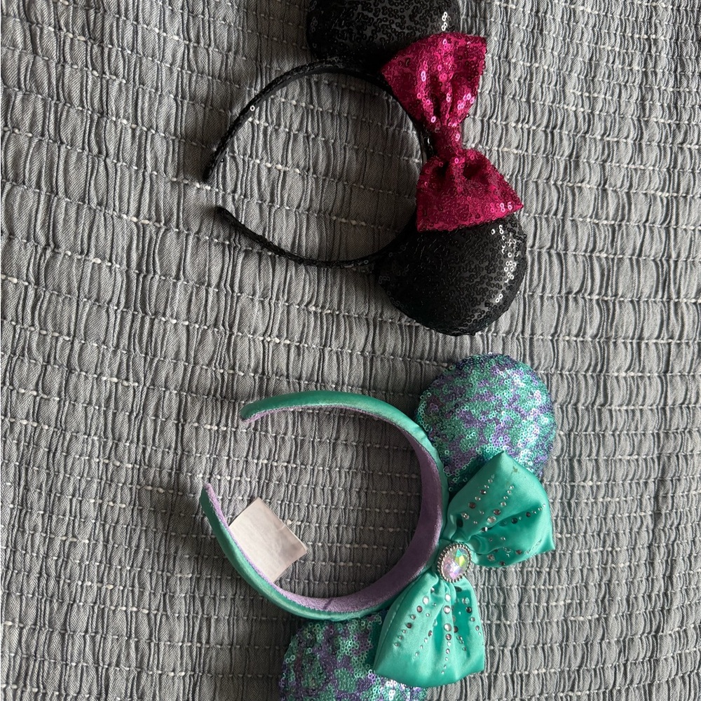 Sequin Bow Kids Headband Set - Black & Teal